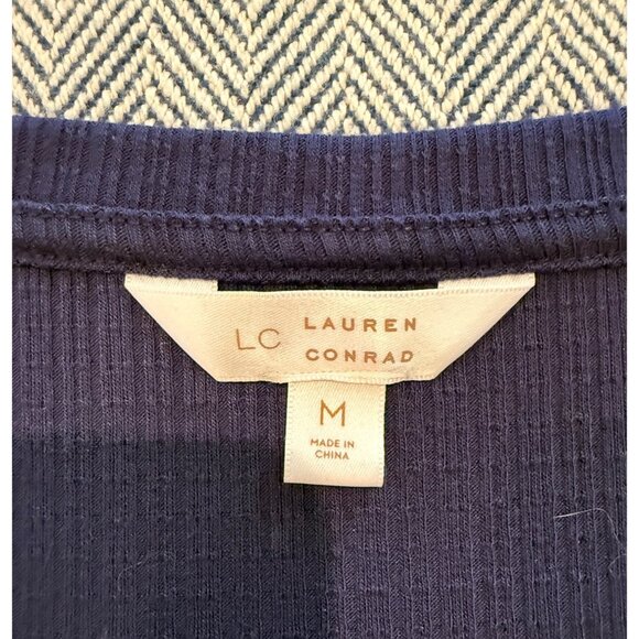 Lauren Conrad Puff Sleeve Navy Ribbed Knit Top Womens Size M NWT - Picture 2 of 8